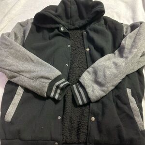 Men's Black and Gray Hooded Jacket